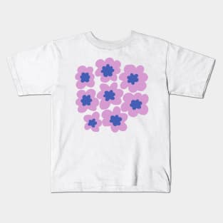 70s retro hippie flowers in lavender and blue Kids T-Shirt